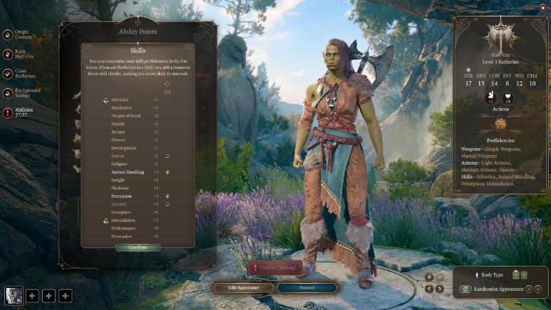 The skills list in Baldur's Gate 3, where many important tips and tricks apply