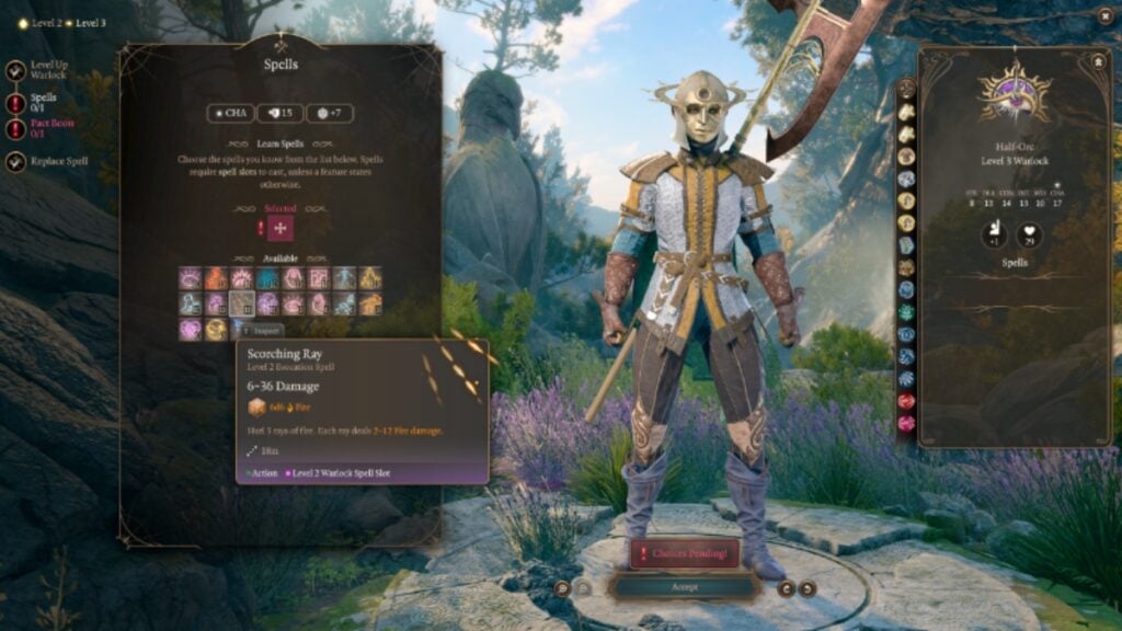 A Warlock with Scorching Ray in Baldur's Gate 3