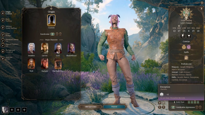 Deception Description on BG3 character creation screen