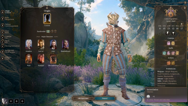 Intimidation Description in BG3 character creation screen