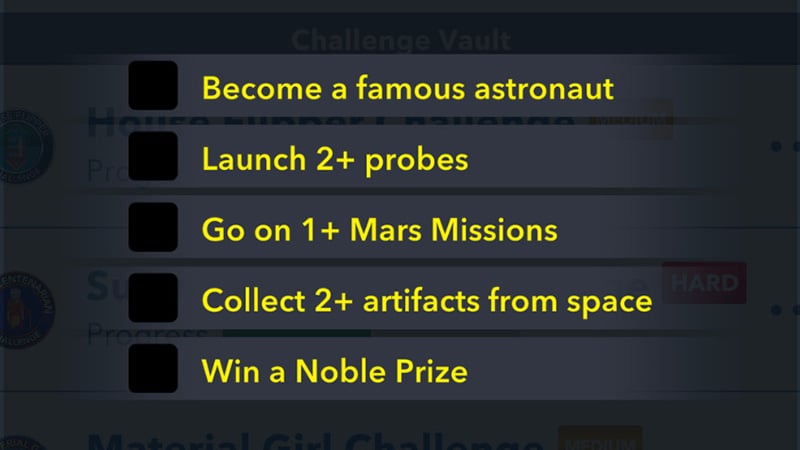 Cosmic Explorer Challenge tasks in BitLife