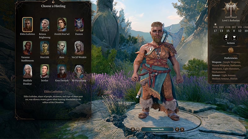 Available Hirelings Menu in Baldur's Gate 3