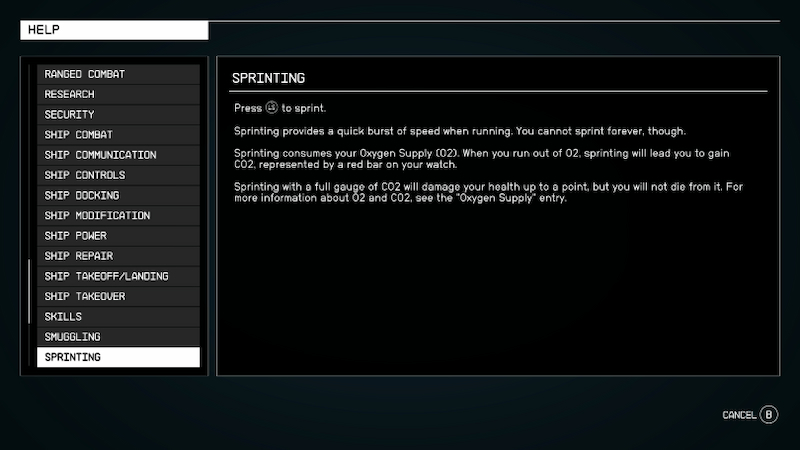 How to Sprint & Run Faster In Starfield Menu Info Screen