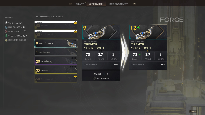 Immortals of Aveum Upgrade Screen