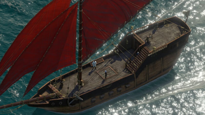 A ship at sea in Pillars of Eternity 2: Deadfire, a game similar to Baldur's Gate 3 by Larian Studios