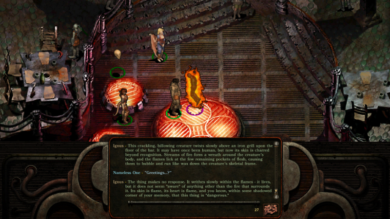 A man on fire in Planescape: Torment, a game similar to Baldur's Gate 3 by Larian Studios