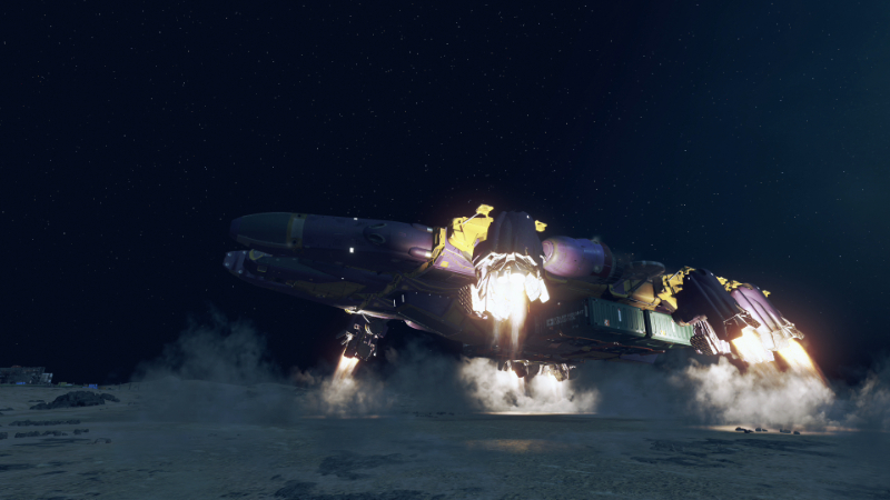 The player's ship lifts off in Starfield