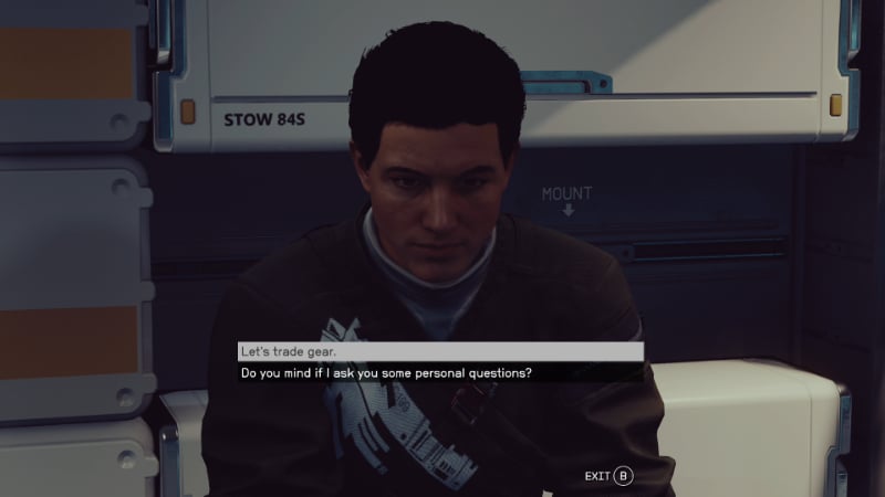 The player uses a companion to store their extra gear in Bethesda's new sci-fi IP