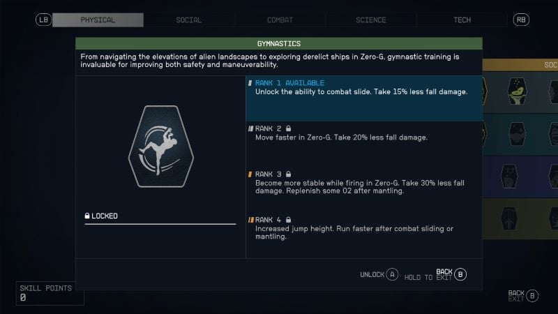Starfield Gymnastics skill tree