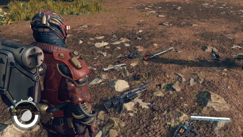 A collection of guns on the ground in Starfield, which will disappear if left alone, something the player should know before starting Starfield