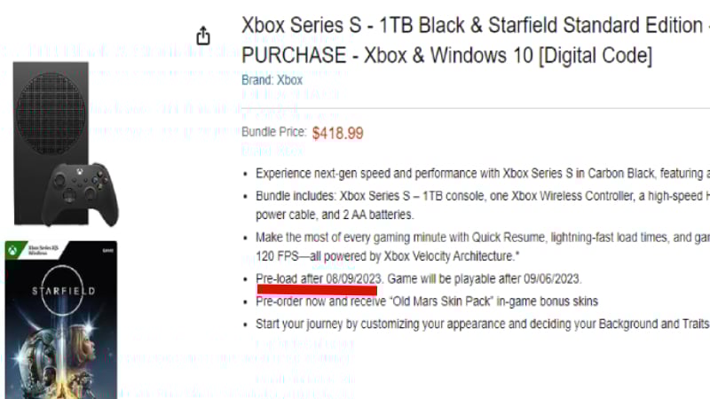Starfield Pre-Load Times Amazon