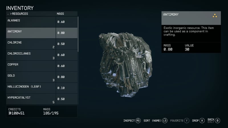 Starfield Resources Screen