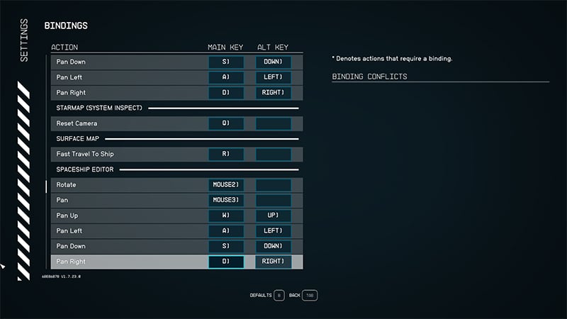 Starfield PC Controls