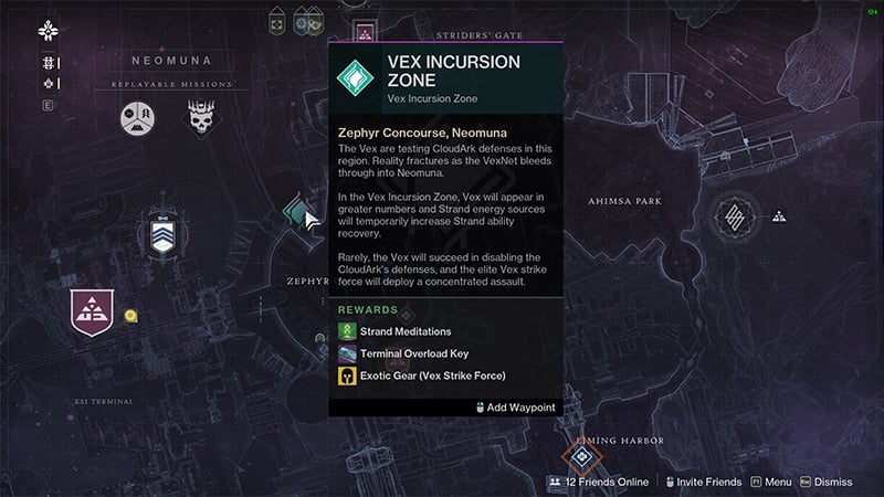 Destiny 2 Vex Incursion Zone on Map