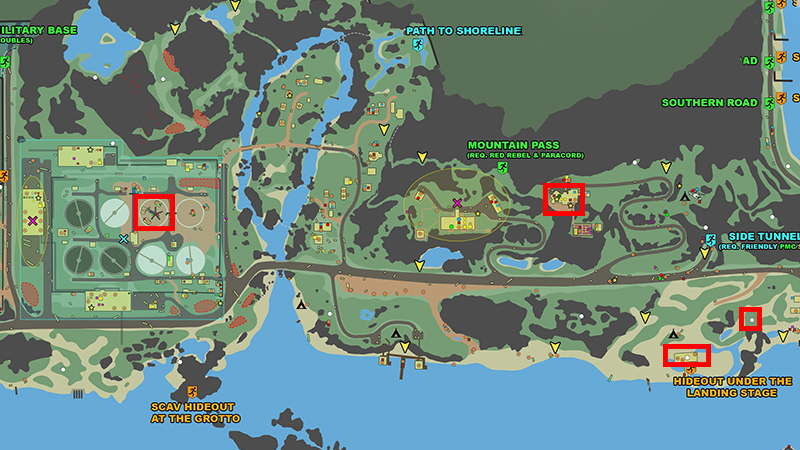 Escape from Tarkov Lighthouse map, highlighting Part 11 objectives for TerraGroup Trail