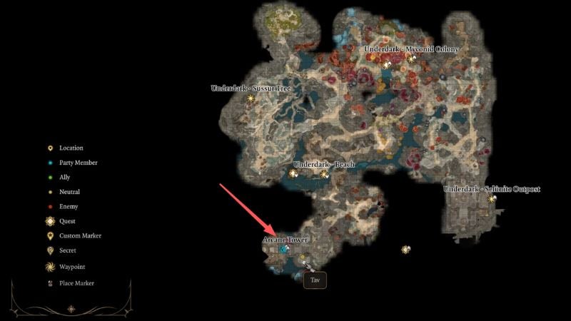 BG3: Arcane Tower location on the map