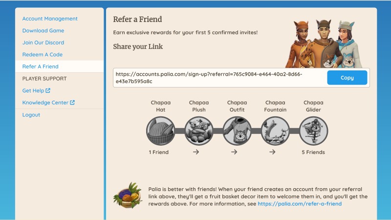 How to refer friends in Palia.