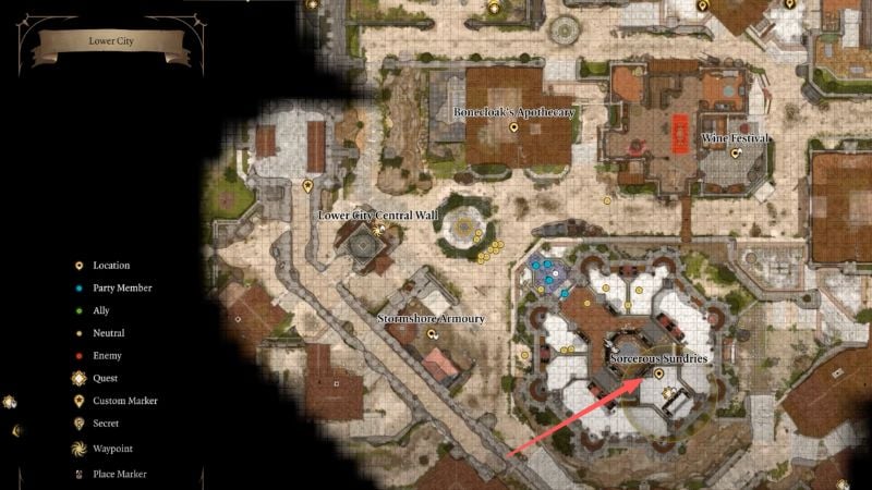 BG3: Sorcerous Sundries location on the map