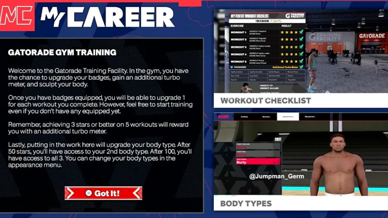 Changing Body Type in NBA 2K24 - Gatorade Gym