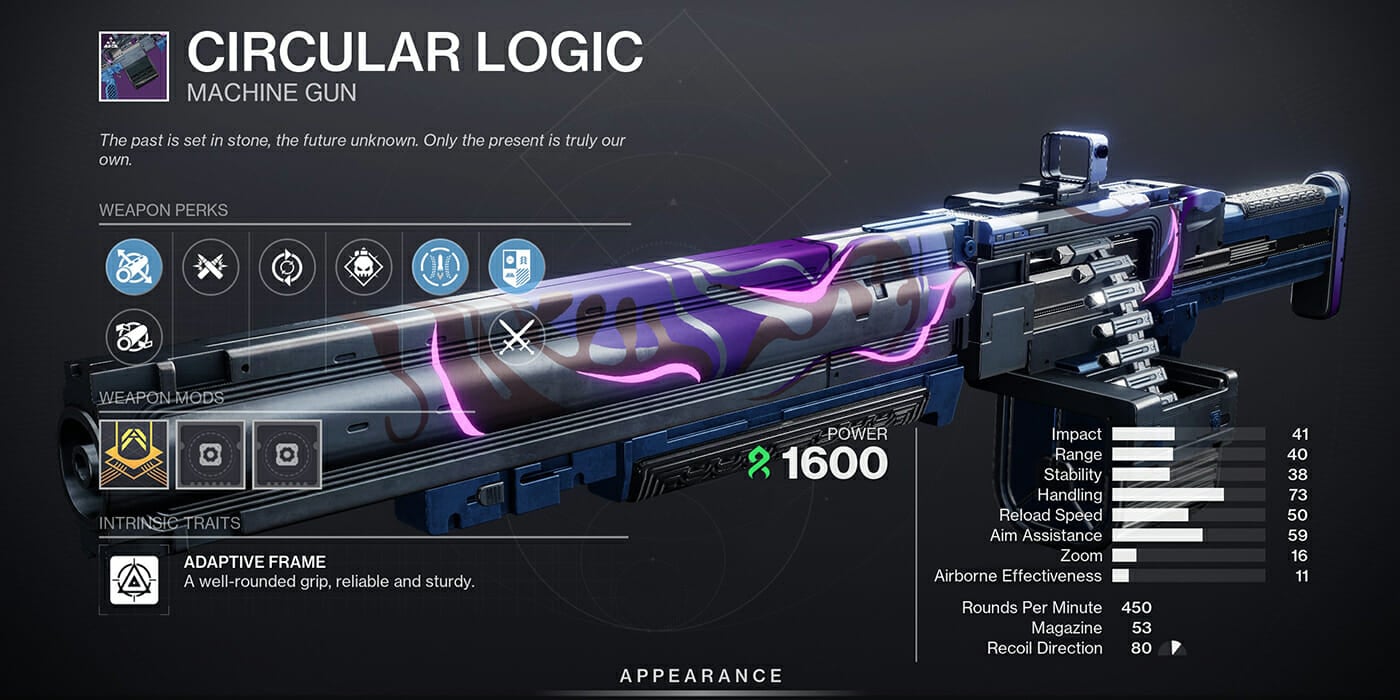 Destiny 2 Circular Logic Stats and God Rolls