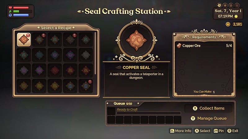 Crafting Copper Dungeon Seals in Fae Farm