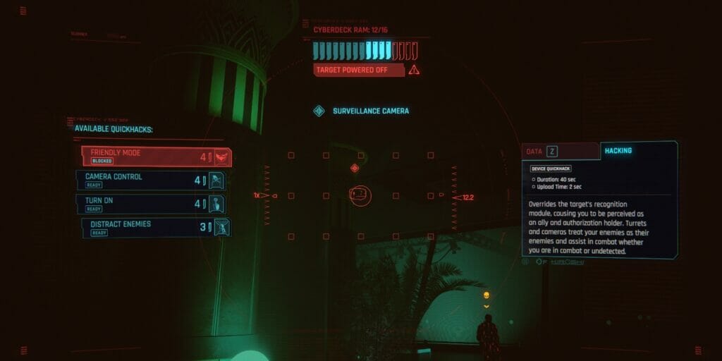 A camera in Hall 1 during the Heaviest of Hearts mission in Cyberpunk 2077