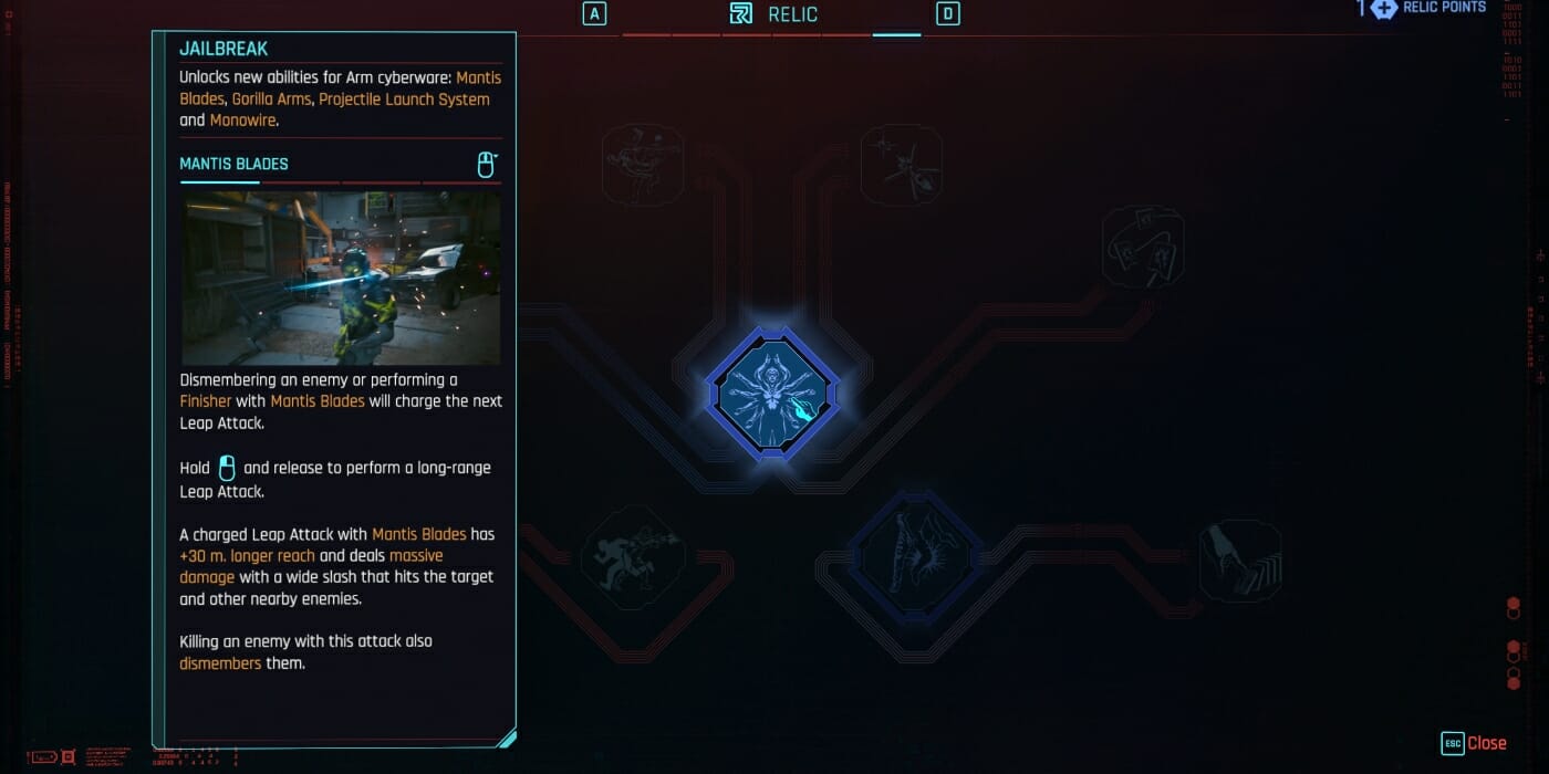 Jailbreak in Cyberpunk 2077 2.0, part of the best Mantis Blades build