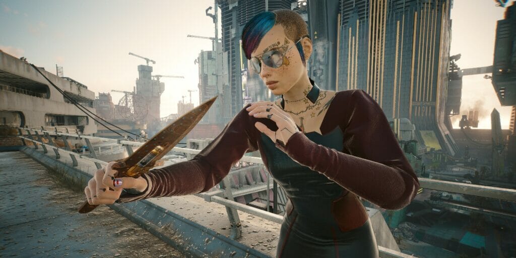 Best Throwing Knife Build In Cyberpunk 2077 (2.0) V holds a throwing knife in Cyberpunk 2077