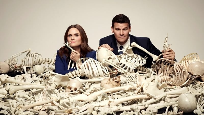 Dr Temperence and Agent Seely on Bones, still showing on Hulu September 2023