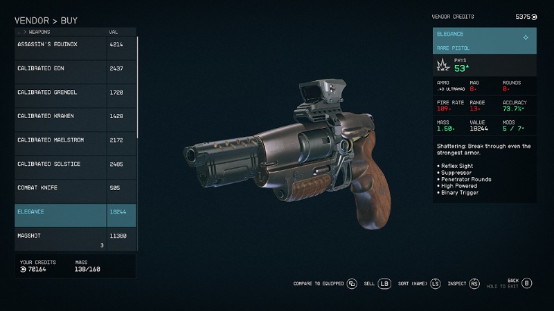 Elegance Best Early Game Weapons in Starfield