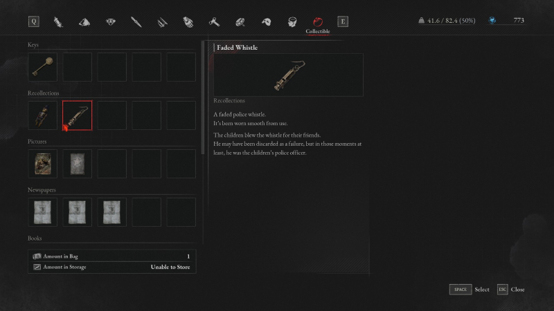 faded whistle in inventory lies of p