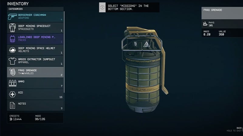 How To Equip and Use Grenades in Starfield - Equipping Grenade 