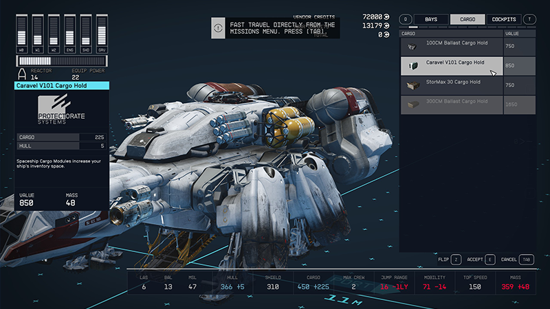 Increase Ship Cargo Size in Starfield by Purchasing Cargo Hold Upgrade