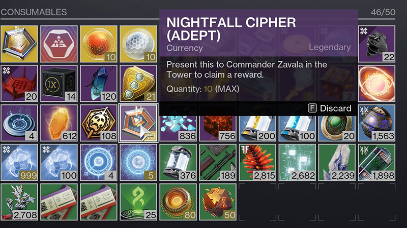 Inventory packed with items in Destiny 2