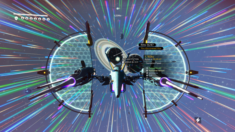 A solar ship warps in NMS using a smooth transition, something Starfield currently lacks