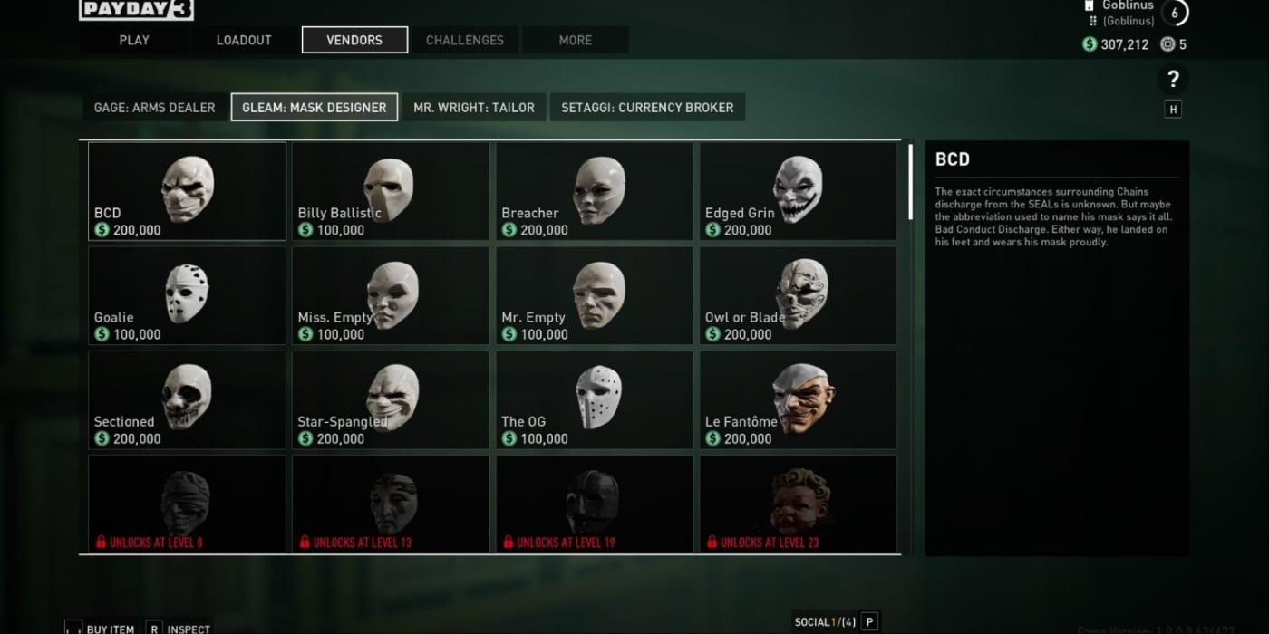 Payday 3 Mask Vendor