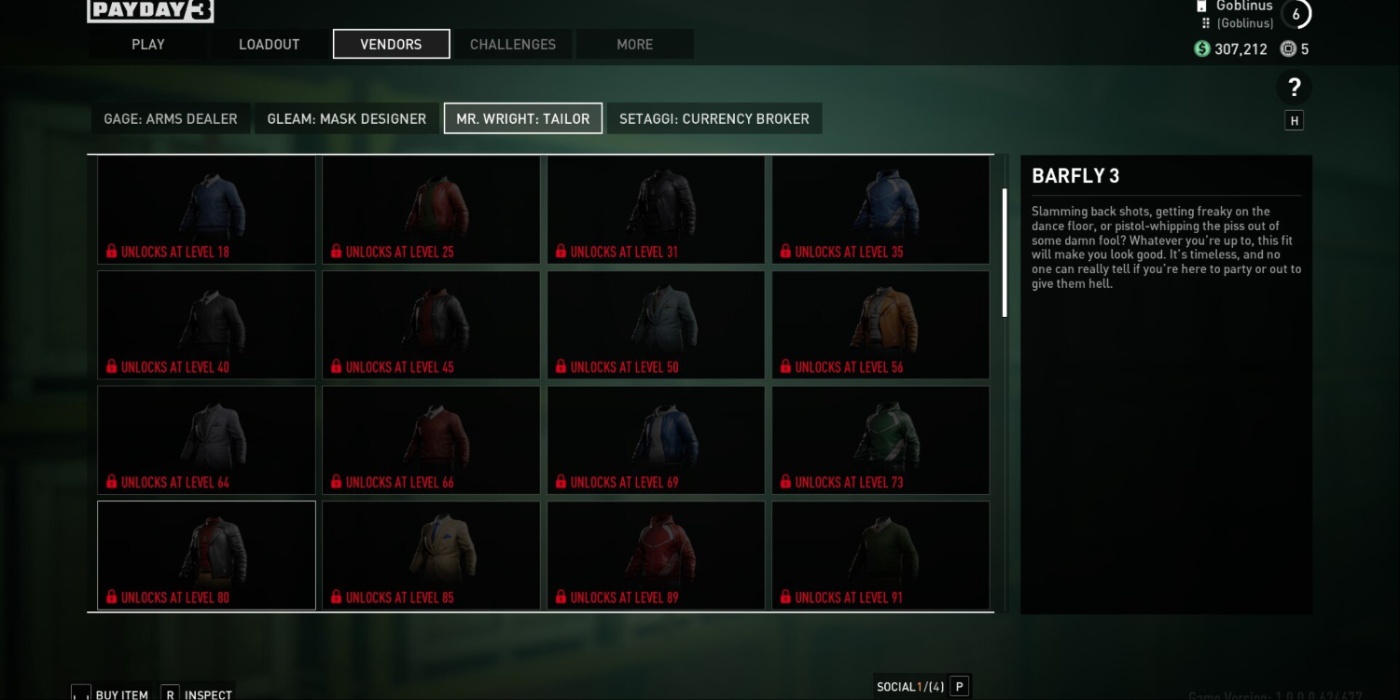 Payday 3 Tailor Unlocks