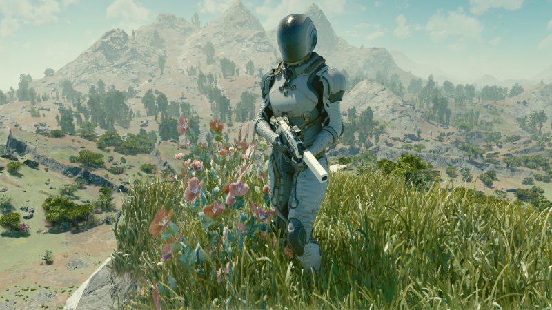 A character posing on a hilltop in Starfield, prior to the release of Shattered Space