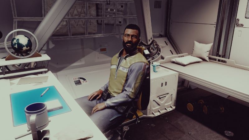 A companion sitting in the player's ship in Bethesda's new sci-fi game