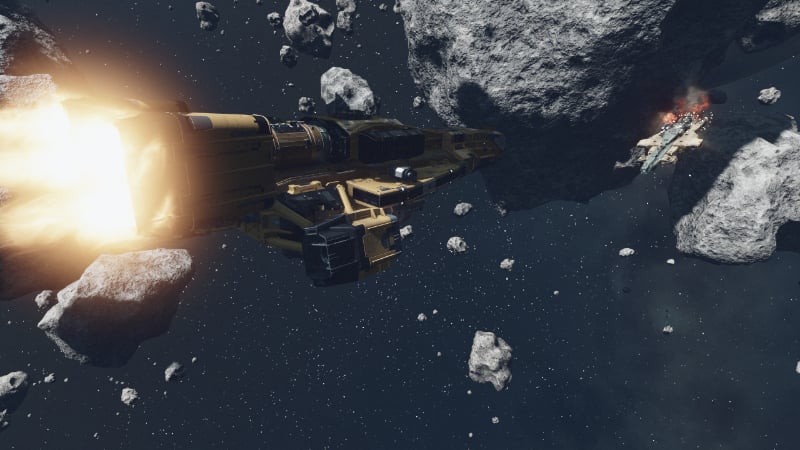 Two ships dogfight in Bethesda's new sci-fi epic