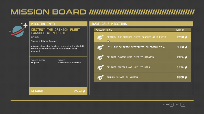 A mission board in Bethesda's new sci-fi game
