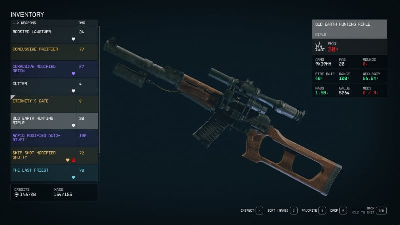 The Old Earth Hunting Rifle in Bethesda's new sci-fi RPG