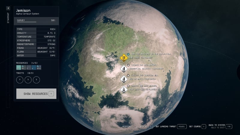 The view of a planet and its landing sites in Bethesda's newest title