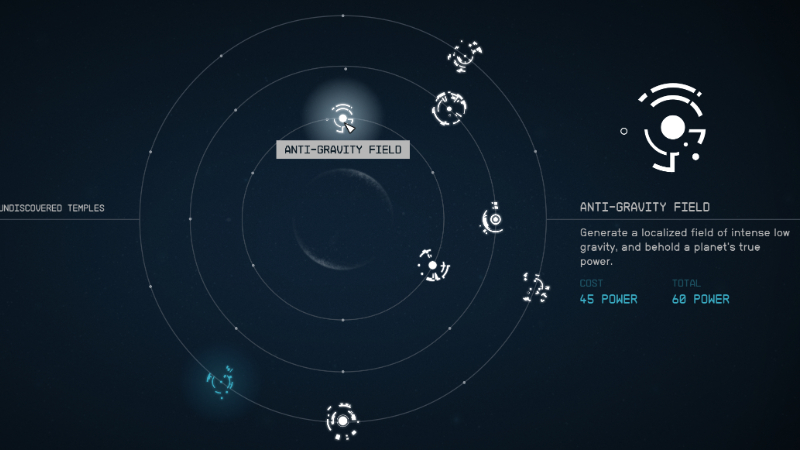 The powers menu in Bethesda's new sci-fi epic, a mechanic that should be added to No Man's Sky