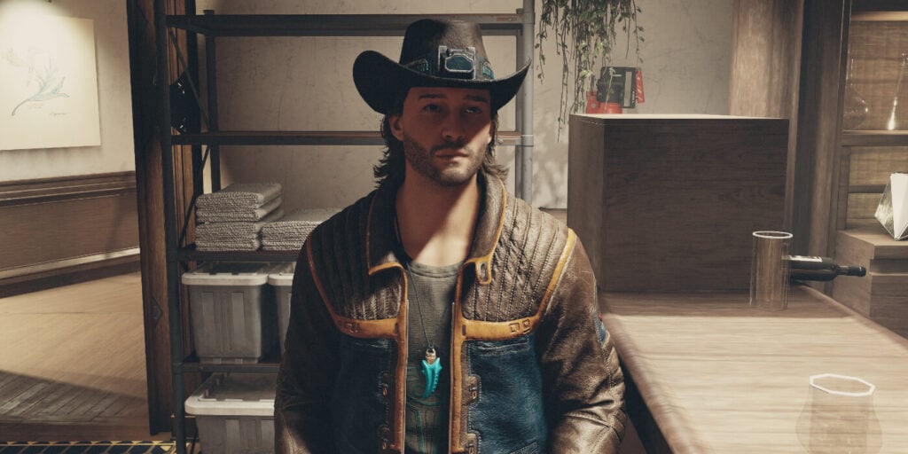 Sam stands in the Lodge in Bethesda's new sci-fi game