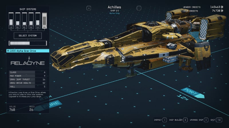 The ship customization screen in Starfield