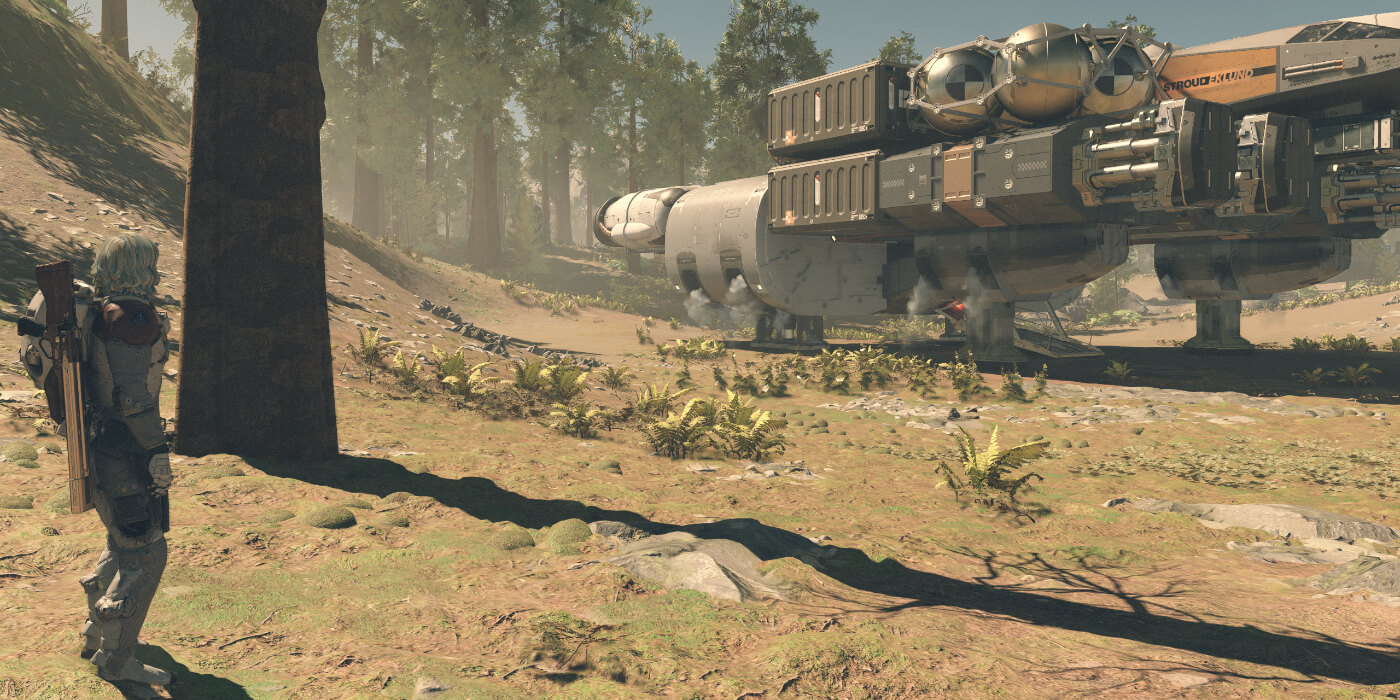 A ship lands in Starfield