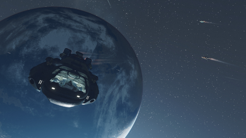 The Starborn pilots their ship over a planet in Bethesda's new sci-fi RPG