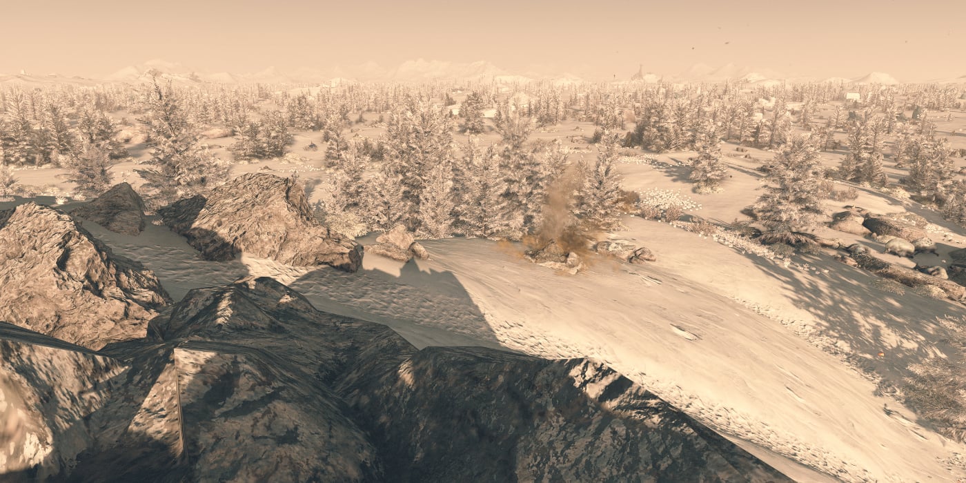 A snowy forest in Starfield, a game that doesn't follow the 40-Second Rule