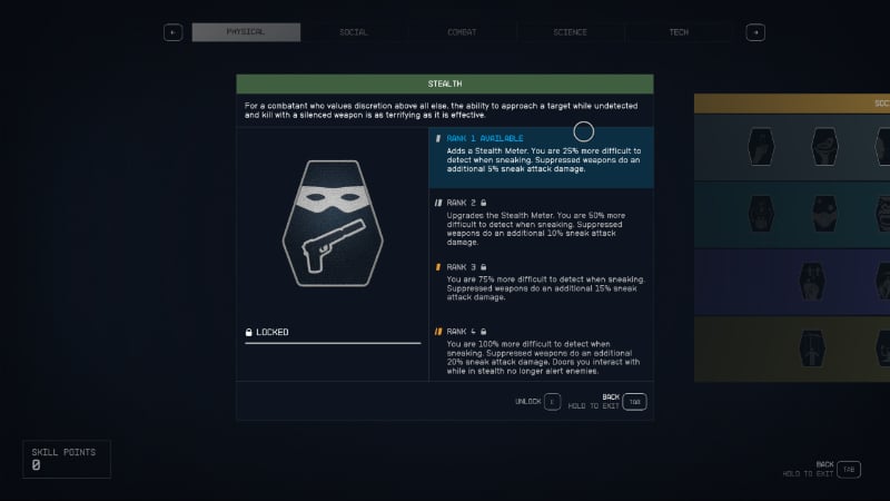 The Stealth skill in Bethesda's new sci-fi RPG